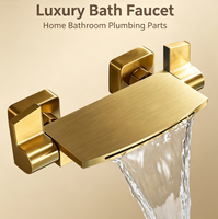 Robinet mélangeur cascade mural de luxe, finition laiton brossé, pour baignoire de salle de bain