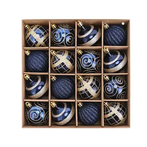 Luxe bleu marine 16 pièces 6cm pendentif assorti boules de noël ornements arbre de noël incassable ensemble de boules suspendues