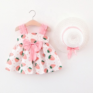 Adorable Vestido de Niña con Lazo, Vestidos de Verano para Bebés con Sombrero - Product Image 1