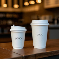 Gobelets en papier compostables personnalisés imprimés, 4oz-16oz, pour boissons chaudes, contenants alimentaires, double paroi, biodégradables, vente en gros