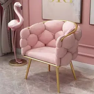 豪华软垫现代家居客厅家具沙龙服装粉色廉价金属北欧单天鹅绒办公餐椅