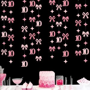 Guirlande de nœuds rose vif pour 10e anniversaire, bannière de décoration scintillante pour célébrer les 10 <span class=keywords><strong>ans</strong></span> - Product Image 1