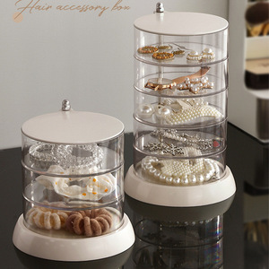 Rotating Jewelry Storage <b>Box</b> With Cover Desktop Organizer For Necklaces <b>Earrings</b> Studs And Watches 2 Tier Capacity - Product Image 2