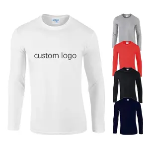 Cheap Price Wholesale Long Sleeve Polyester Blank Plain Men's T-shirts Custom LOGO Printing White Unisex Tshirts For Man