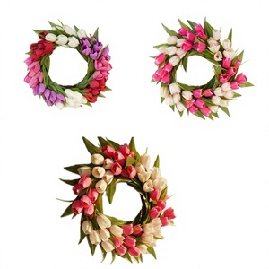 Guirnalda Artificial <span class=keywords><strong>de</strong></span> Tulipanes Rosados y Blancos <span class=keywords><strong>de</strong></span> 45 cm, con Hojas Verdes Densas, Decoración para Colgar en la Puerta <span class=keywords><strong>de</strong></span> Primavera, Reutilizable - Product Image 5
