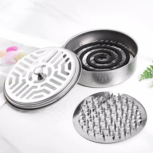 Support pour spirales anti-moustiques en acier inoxydable avec couvercle, boîte ronde ignifuge pour répulsif anti-moustiques, cendrier, support de contrôle des insectes - Product Image 1