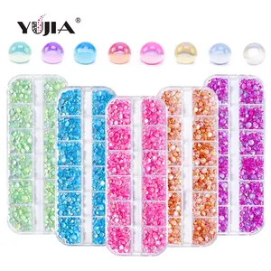 NEW arrive 12 grid flat back round rhinestone 9 different colors crystal ab for nails salon