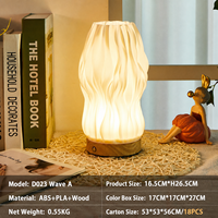 Lámpara de Noche Decorativa Impresa en 3D con Base de Madera PLA, Recargable, Táctil, Regulable, Luz Blanca Cálida, para Escritorio, Hogar, Regalo