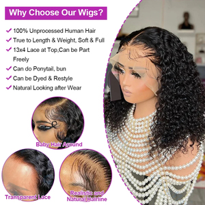 Pelucas de Cabello Humano 100% Brasileño con Ondas Profundas, Estilo Bob Rizado, Color Negro Natural, Ondas Profundas, Frente de Encaje HD 13x4 13x6, Pelucas con Encaje Transparente - Product Image 2