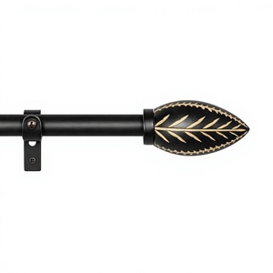 ราวม่านสีดำคลาสสิกพร้อมปลายม่านและขายึดลายทอง - Product Image 1