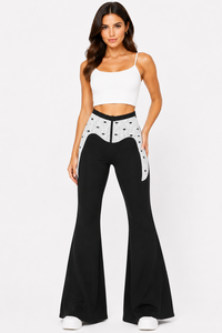 Pantaloni Yoga a Vita Alta con Gamba Svasata, Tinta Unita, Lunghezza Intera, Vita Elastica, Abbigliamento Sportivo da Donna - Product Image 2