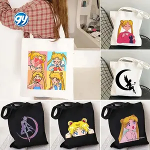 Esthetische Vintage Anime Popart Sailormoon Cartoon Manga Roze Meisje Matroos Moon Chibi Usagi Luna Kat Canvas Draagtas Vrouwen Handtas