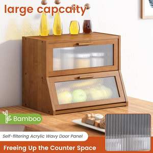 <span class=keywords><strong>Contenitore</strong></span> Ecologico in Bambù per Conservazione del Pane con Sportello Trasparente, per Cucina e Oggetti Vari - Product Image 2