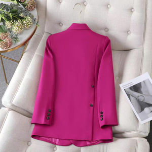 Brown Women's Blazer Loose Fit Solid Color Polyester No-Wrinkle Treatment Spring Autumn Casual Suit Jacket - Product Image 4