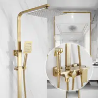 Miscelatore per doccia da bagno caldo e freddo in rame pieno di lusso CBMmart, Set doccia e rubinetto doppio bagno in ottone placcato oro