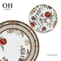 Assiette de présentation en céramique de 12 pouces motif tournesol rouge, en porcelaine fine classique avec décalcomanie, pour service de table, location de mariage et décoration