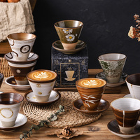 Set cangkir teh kopi keramik buatan tangan Jepang dengan piring gaya antik untuk dekorasi hadiah kafe rumah