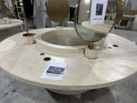 Comptoir de présentation de meubles de salon de coiffure sur mesure avec miroir de barbier et éclairage pour décoration de salon