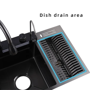 Évier de cuisine simple en acier inoxydable 304 avec robinet cascade, évier de travail à une seule cuve avec égouttoir intégré - Product Image 4