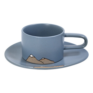 Set di Tazze da Caffè in Ceramica Minimalista Ispirato al Kintsugi con Smalto Maculato e Piattino Abbinato per Casa Moderna e Uso in Caffetteria - Product Image 4
