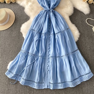 Abiti senza maniche con colletto intagliato <span class=keywords><strong>blu</strong></span> vento monopetto francese monopetto da donna - Product Image 5