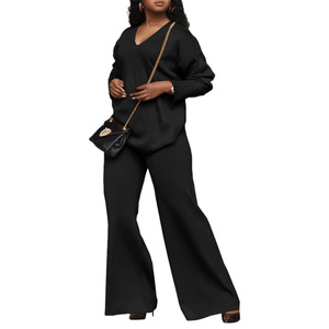 ชุดเซ็ต 2 ชิ้น เสื้อแขนยาวคอวีสีพื้นและกางเกงขายาวลำลองสำหรับผู้หญิง แฟชั่นใหม่ - Product Image 6