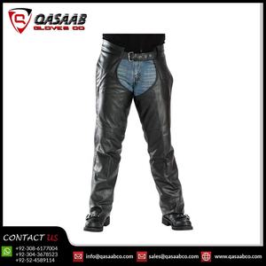 Chaps de moto en cuir slim noir pour hommes avec ceinture - Product Image 3