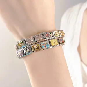 Hapiship Fashion Star Wing Heart Round Rainbow Crown Shiny CZ Italian Links Charm Fit 9mm Stainless Steel Bracelet Making DJ444