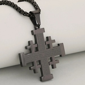 Collar con Colgante de Cruz de Cruzado de Jerusalén Clásico, en Oro, Plata o Acero Inoxidable, Impermeable, Joyería Religiosa para Creyentes - Product Image 5