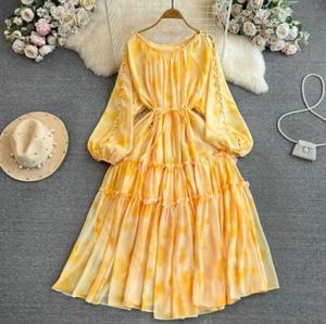 sachin and babi light blue dress Simple A Line V Neck Print Floral Chiffon Prom Dress Evening Dress SH1 –  shinydress main image 1