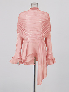 Abito Mini Elegante con Volant e Inserti, Collo Tondo, Maniche Lunghe, Design Plissettato, Chiusura con Cerniera, Nuova Moda Femminile - Product Image 6
