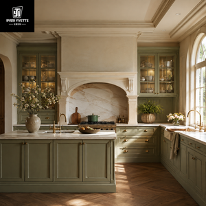 Mobili da <span class=keywords><strong>Cucina</strong></span> Neoclassici Europei di Lusso in Legno Intagliato su Misura con Isola in Marmo e Ante in Vetro per Progetti di Interni di Ville e Residenze di Lusso - Product Image 6