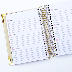 Cuaderno de impresión personalizado, papel de aluminio de oro rosa, anillo de alambre espiral, diario de cubierta dura, planificador diario semanal mensual para <span class=keywords><strong>2022</strong></span> - Product Image 5