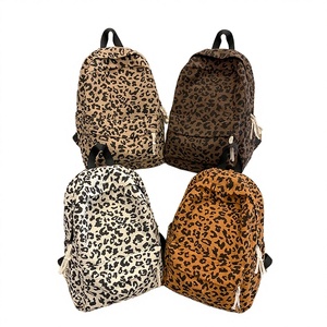 Molfmy Large Capacity <strong>Corduroy</strong> Leopard <strong>Backpack</strong> for Teenagers Women's Korean Style School Travel Bag Waterproof Design - Product Image 4