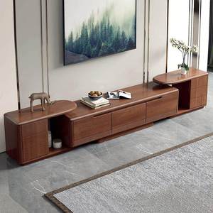 Meuble <span class=keywords><strong>TV</strong></span> moderne réglable en bois massif avec armoire <span class=keywords><strong>de</strong></span> rangement, écologique, pour petit salon - Product Image 2