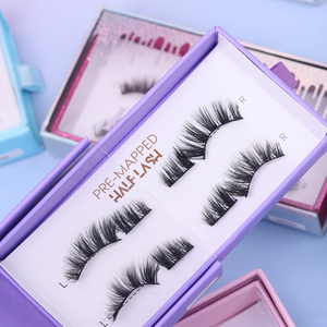 Vente en gros de faux cils à effet 3D, sans colle, emballage personnalisé, fournitures pour cils en bande, cils pré-collés, demi-cils - Product Image 3