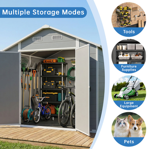 <strong>8</strong> <strong>X</strong> 6 FT Outdoor Storage <strong>Shed</strong>, All-Weather Plastic Garden <strong>Shed</strong> with Floor, Lockable Doors &amp; Windows, DIY Plastic Tool <strong>Shed</strong> - Product Image 4