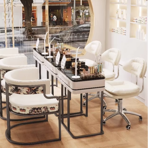 Luxury Modern Metal Nail Chair for Nail Bar or Hotel Reception <b>Light</b> Fabric <b>Makeup</b> Nail Salon Chair for Beauty Salons - Product Image 5