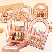 Nouveau lot de 10 faux ongles carrés marron en forme de pain de dessin animé, couvrants, en ABS, mignons, pour enfants, courts, à coller, pré-conçus et personnalisés