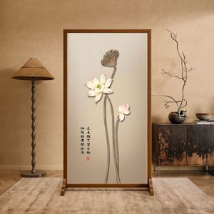 Chinese Style Folding Screen Lotus Print <b>Room</b> <b>Divider</b> For Living <b>Room</b> Entryway Home Decor - Product Image 4