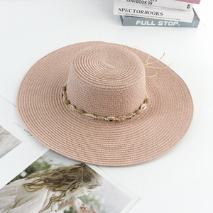 Chapeau de protection solaire de plage rond pliable extra large pas cher pour les femmes Shell Rope Wide Brim Straw Floppy Hat - Product Image 4
