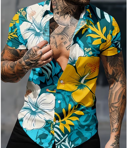 1pc Kemeja Pria Kasual Motif Kaktus Hawaii Pola Gurun 3D 100% Poliester Bernapas Anti-susut Lengan Pendek Kerah Lipat XL - Product Image 1
