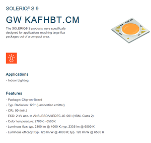 หลอดไฟ LED กำลังสูง GW KAFHBT.CM-D6+D5-40S3+27S3 2700k/4000k/6500k CRI90 2320LM 18W OSRAMs COB LED CCT ปรับความสว่างได้ รับประกัน 3 ปี - Product Image 4