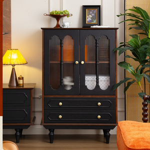 Aparador retro francés de madera maciza con puertas de vidrio de 900 mm+ y gabinete de almacenamiento para sala de estar o comedor - Product Image 5