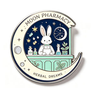 Pièce de défi personnalisée en alliage de zinc, jeton métallique émaillé 3D, récompense souvenir personnalisée, motif Lapin Lune Pharmacie - Product Image 4