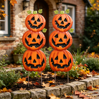 Décorations d'Halloween : Triple Jack O'Lantern Empilé sur Piquet – Ornement de Jardin Effrayant pour Halloween