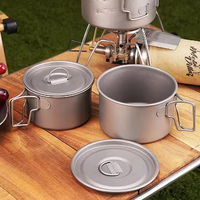 Tasse-bol de camping minimaliste en titane pur, écologique, pliable, avec poignée à angle droit et couvercle, vaisselle portable et légère