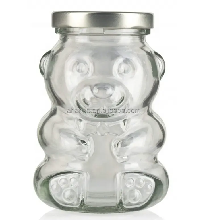 Kualitas Tinggi Kemasan Makanan Penyimpanan Madu Kustom Hewan Beruang Bentuk Kaca Jar dengan Emas Logam Lug Cap