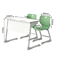 Meubles scolaires, ensemble bureau et chaise double pour étudiants avec tiroir, structure en métal, plateau en MDF pour utilisation en classe, certificat CE