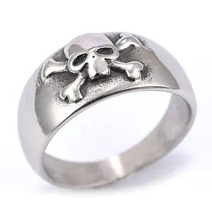 New Fashion Stainless Steel Gothic Punk Biker Jewelry Water Proof Stainless Steel Rock Hiphop Gothic Skull Head Ring For Men